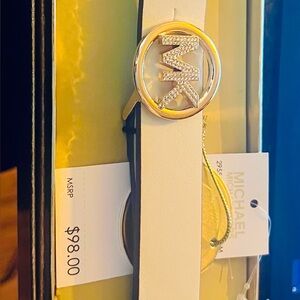 Michael Kors Ivory Belt with Gold MK Buckle